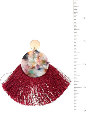 ROUND RESIN FAN TASSEL EARRING