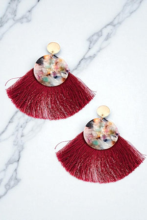ROUND RESIN FAN TASSEL EARRING