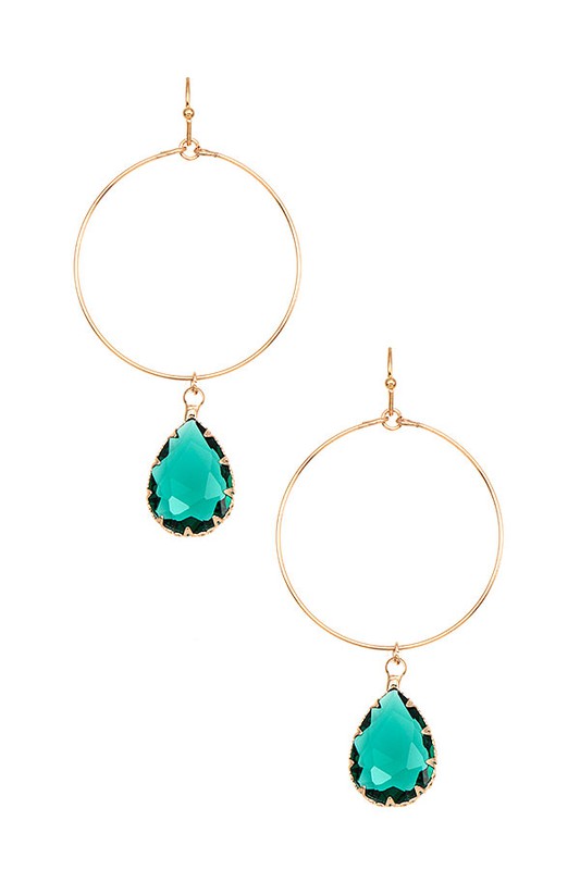 FACETED TEARDROP GEM CIRCLE LINK DANGLE EARRING