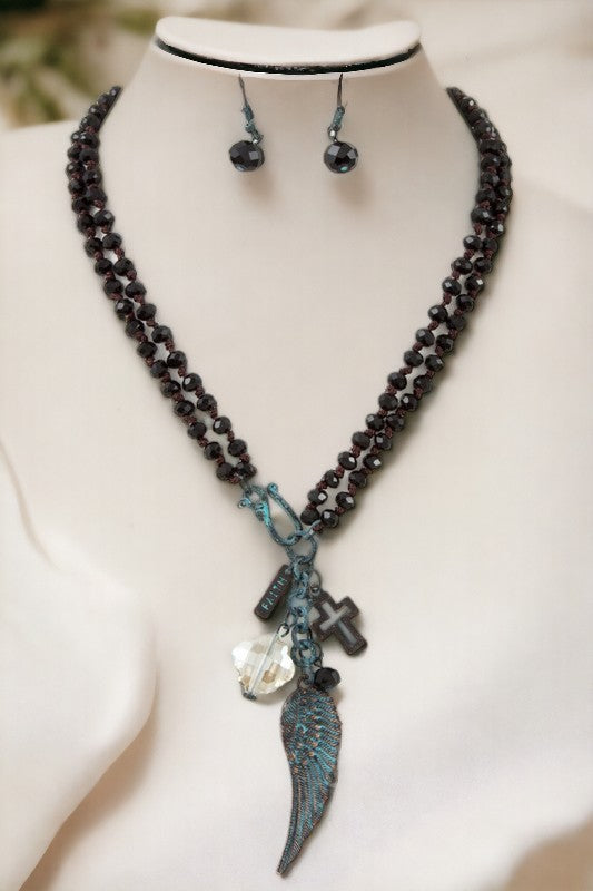 Faith Multi Pendant Beaded Necklace Set