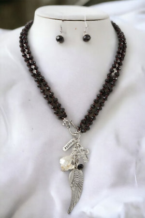 Faith Multi Pendant Beaded Necklace Set