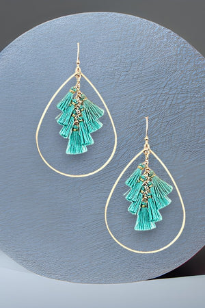 DELICATE GOLD TEARDROP WITH MULTI TASSEL LINK DANGLE EARRING
