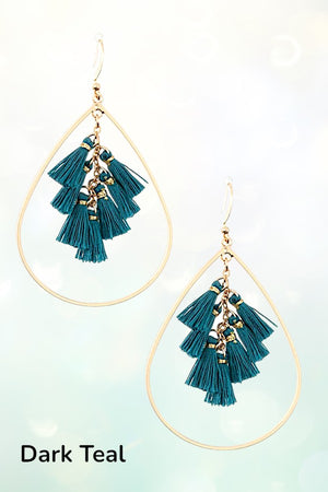 DELICATE GOLD TEARDROP WITH MULTI TASSEL LINK DANGLE EARRING