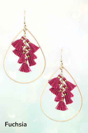 DELICATE GOLD TEARDROP WITH MULTI TASSEL LINK DANGLE EARRING