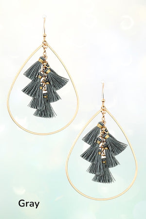 DELICATE GOLD TEARDROP WITH MULTI TASSEL LINK DANGLE EARRING