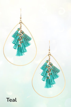DELICATE GOLD TEARDROP WITH MULTI TASSEL LINK DANGLE EARRING