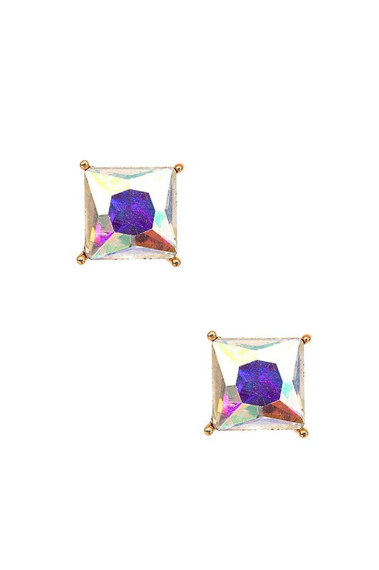 FACETED SQUARE FRAMED POST EARRING