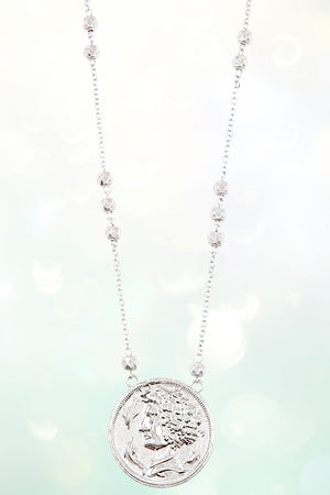 GREEK DISK PENDANT BEAD STATIONED LONG NECKLACE