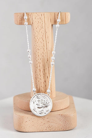 GREEK DISK PENDANT BEAD STATIONED LONG NECKLACE