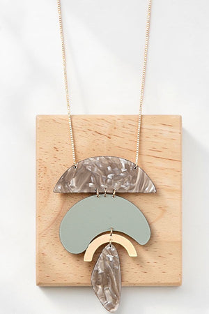 ELONGATED MIX SHAPE RESIN STONE PENDANT NECKLACE