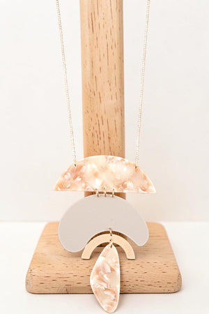ELONGATED MIX SHAPE RESIN STONE PENDANT NECKLACE