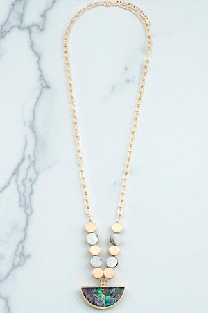 NACRE STONE ROUND LINK LONG NECKLACE