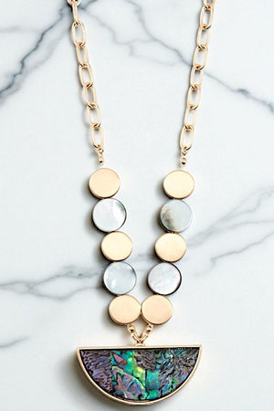 NACRE STONE ROUND LINK LONG NECKLACE