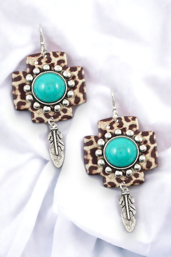 Mix Print Feather Link Dangle Earring