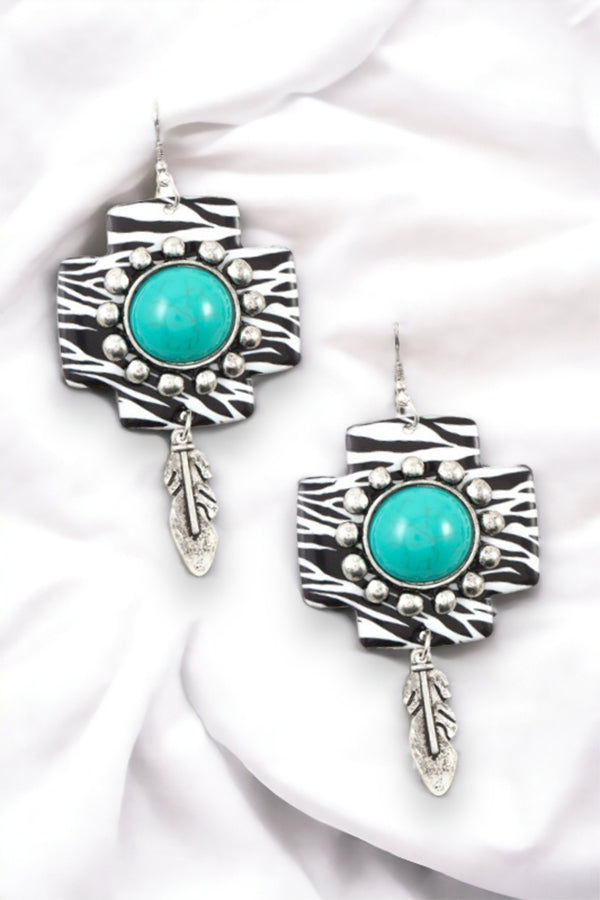 Mix Print Feather Link Dangle Earring