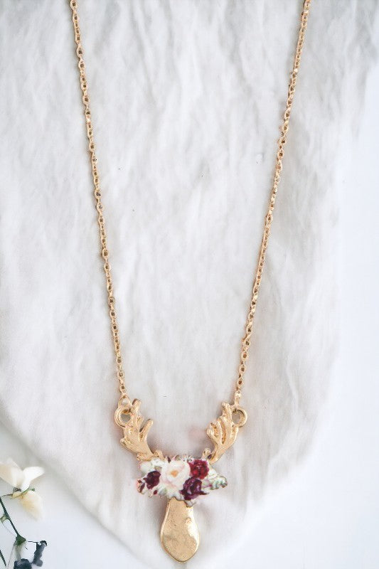 Floral Bull Pendant Necklace