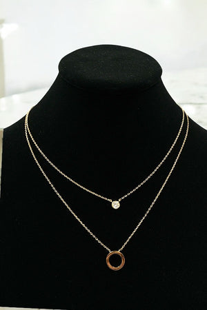 CZ STONE AND RING PENDANT LAYERED NECKLACE