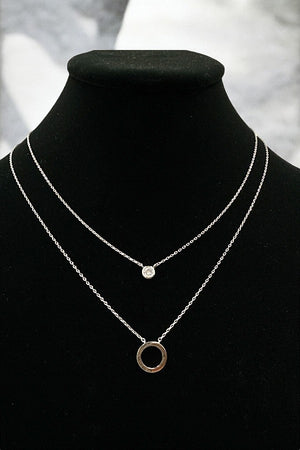 CZ STONE AND RING PENDANT LAYERED NECKLACE