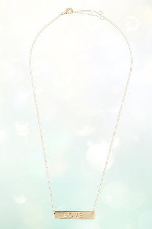 LOVE ETCHED FLAT BAR PENDANT NECKLACE