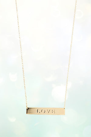 LOVE ETCHED FLAT BAR PENDANT NECKLACE