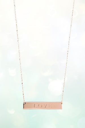 LOVE ETCHED FLAT BAR PENDANT NECKLACE