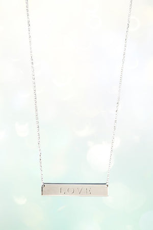LOVE ETCHED FLAT BAR PENDANT NECKLACE