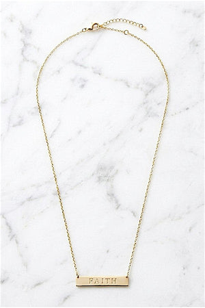 FAITH ETCHED BAR PENDANT NECKLACE