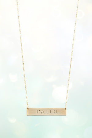 FAITH ETCHED BAR PENDANT NECKLACE