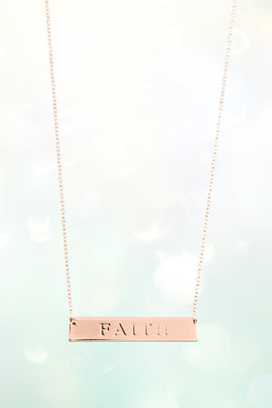 FAITH ETCHED BAR PENDANT NECKLACE