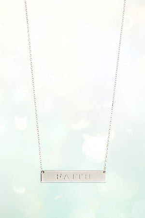 FAITH ETCHED BAR PENDANT NECKLACE