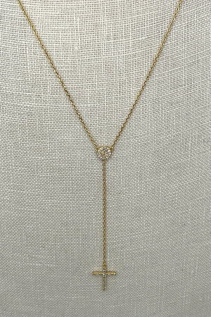 ROUND AND CROSS CZ STONE PENDANT NECKLACE