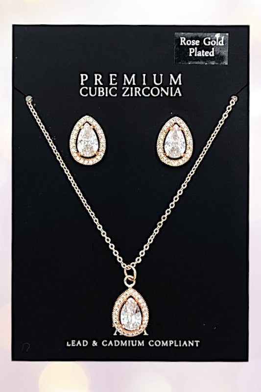 Teardrop Cubic Zirconia Pendant Necklace Set