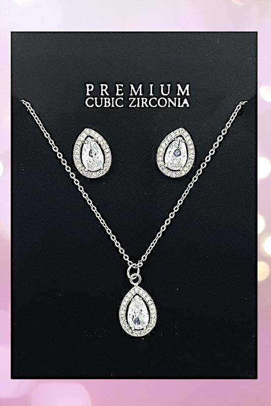 Teardrop Cubic Zirconia Pendant Necklace Set