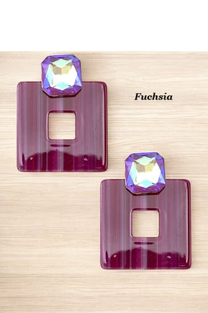 GEM ACCENT SQUARE RESIN DROP EARRING