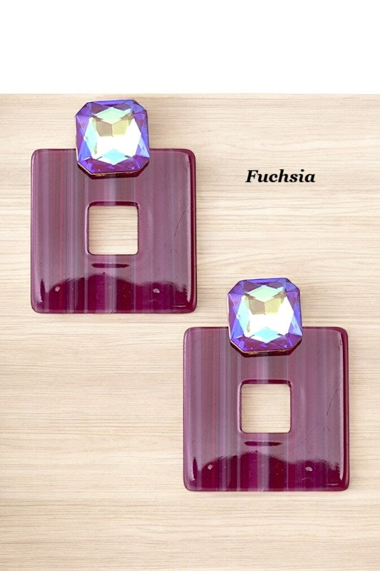 GEM ACCENT SQUARE RESIN DROP EARRING