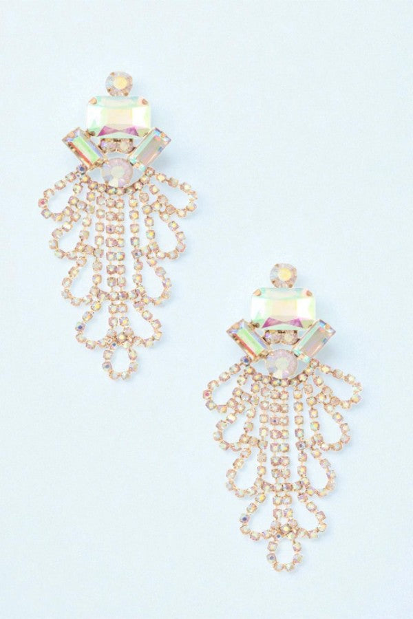 FACETED CRYSTAL GEM AND RHINESTONE EARRING