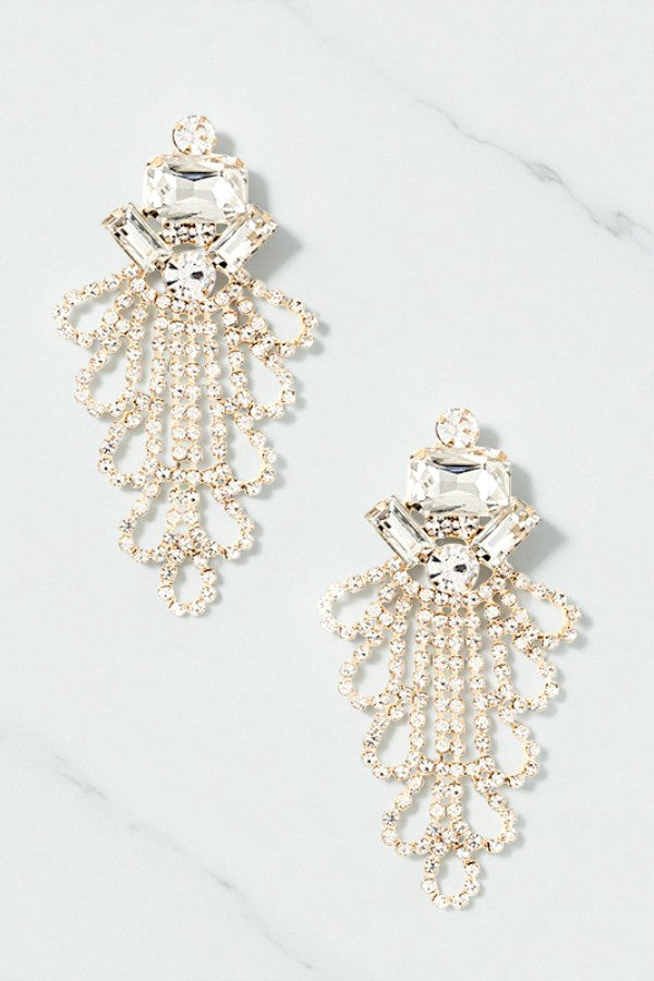 FACETED CRYSTAL GEM AND RHINESTONE EARRING