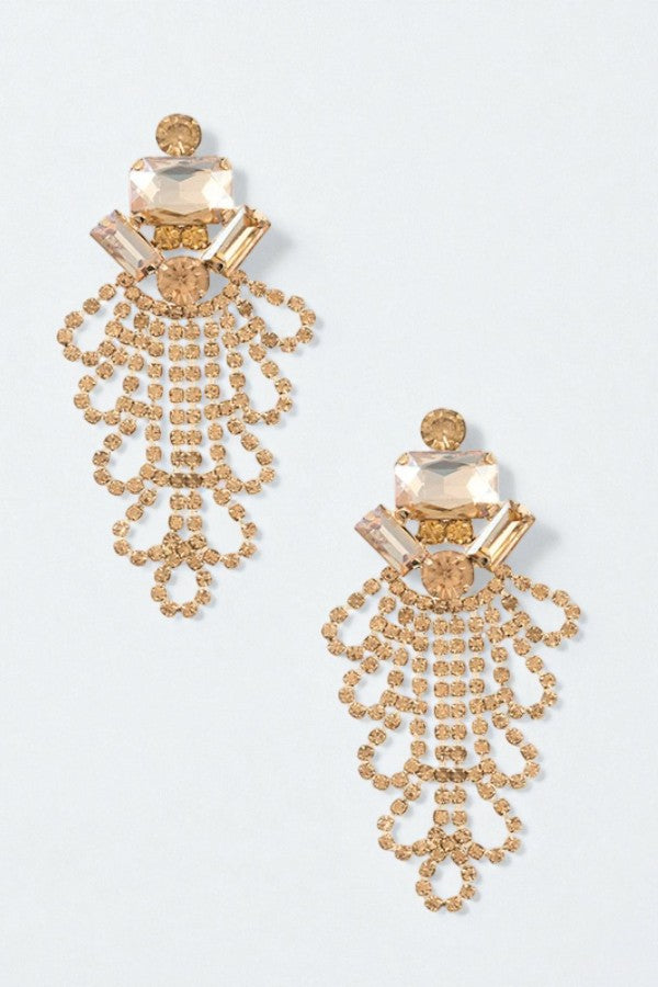 FACETED CRYSTAL GEM AND RHINESTONE EARRING