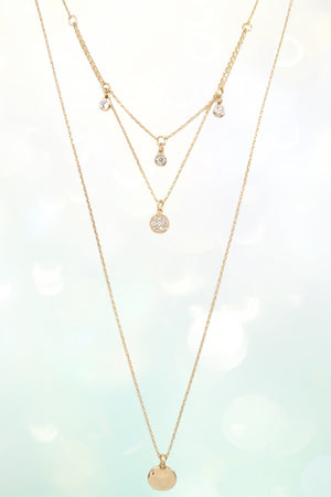 ROUND CZ STONE PENDANT LAYERED NECKLACE SET