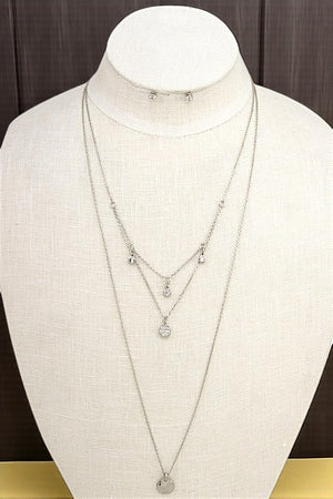 ROUND CZ STONE PENDANT LAYERED NECKLACE SET