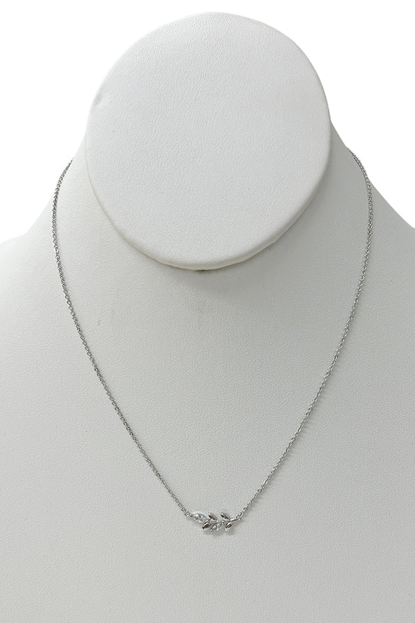 Leaf CZ Stone Pendant Necklace