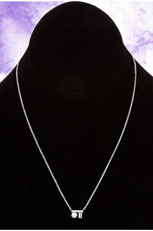 PEARL AND CZ STONE PENDANT NECKLACE