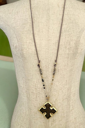 Elongated Stone Bead Cord Necklace