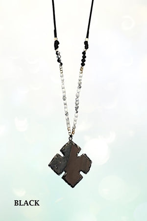 Elongated Stone Bead Cord Necklace