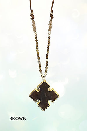 Elongated Stone Bead Cord Necklace