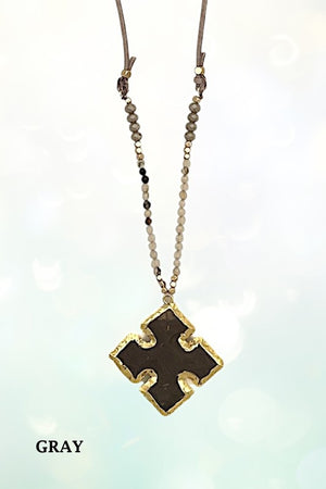 Elongated Stone Bead Cord Necklace