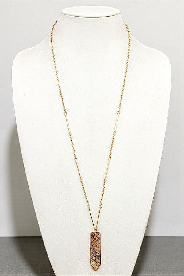 FACETED STONE PENDANT LONG NECKLACE