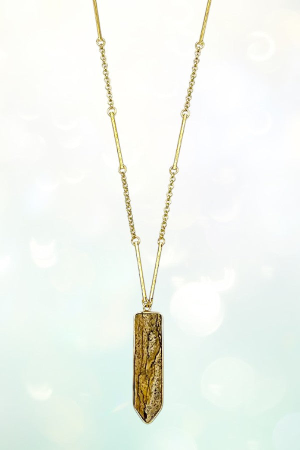 FACETED STONE PENDANT LONG NECKLACE