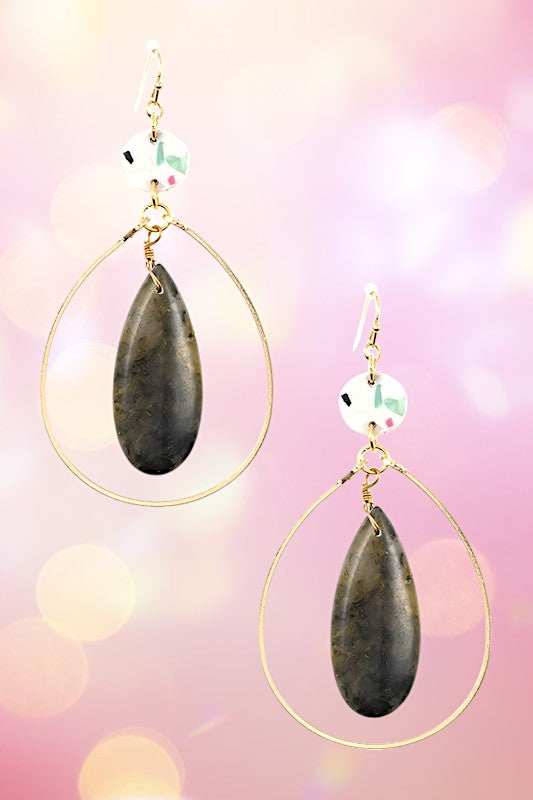 OBLONG GEM TEARDROP LINK EARRING