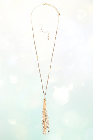 BEADED CHAIN TASSEL LONG NECKLACE SET
